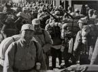 八路军战士准备登车向西挺进，河北张家口 Eighth Route Army soldiers ready themselves on board a westbound train, Zhangjiakou, Hebei